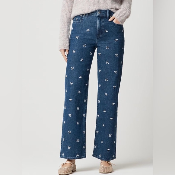 J. Crew Factory Denim - Jcrew Factory Bow-embroidered slim wide-leg jean in all-day stretch